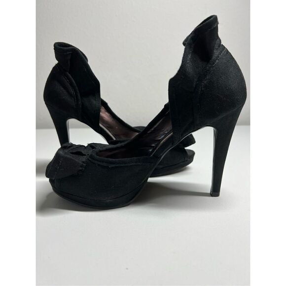 Herstyle Black Suede Peep Toe Stiletto Heels Size 9 - Picture 14 of 16